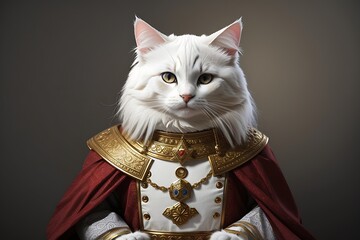 Create a withe cat as mediaval king , blank background, pet