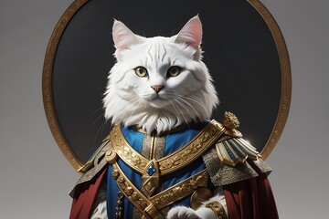 Create a withe cat as mediaval king , blank background, pet