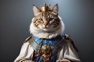 Create a withe cat as mediaval king , blank background, animal