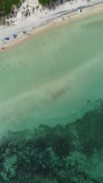 Drone footage of the beach at Lido Morelli, Apulia, Italy