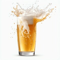 A glass of cold fresh beer with cap of foam. Splash of foam with tasty american beer. Beer day