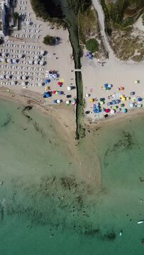 Drone footage of the beach at Lido Morelli, Apulia, Italy