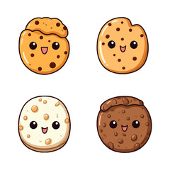 set of happy cute cookies watercolor illustrations for printing on baby clothes, pattern, sticker, postcards, print, fabric, and books