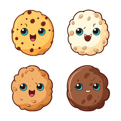 set of happy cute cookies watercolor illustrations for printing on baby clothes, pattern, sticker, postcards, print, fabric, and books