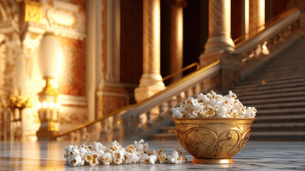Close - up of popcorn against the backdrop of a palace staircase