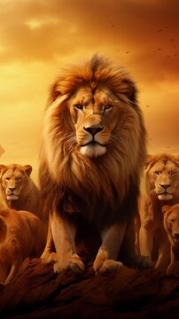 a textured background surrounded by lions herd, Ultra realistic, vertical format, background image, generative AI