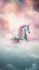 unicorn myth in watercolor style against textured background, vertical format, background image, generative AI