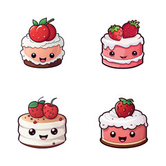 set of happy cute cake watercolor illustrations for printing on baby clothes, pattern, sticker, postcards, print, fabric, and books