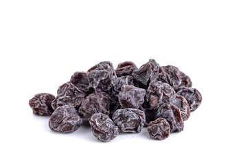 Dried sweet black plums isolated on white background