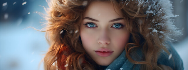 Obraz premium Winter Wonder, Stunning Woman Posing in Snowy Serenity