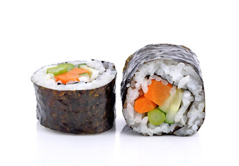 Sushi roll with vegetable isolated on white background