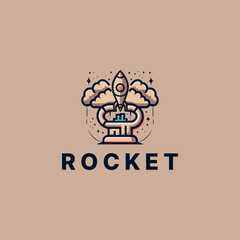 illustration rocket launch logo vector