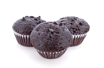 chocolate cake muffin on white background