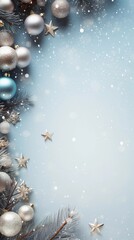 Fototapeta premium a winter background surrounded by christmas decoration, vertical format, background image, generative AI