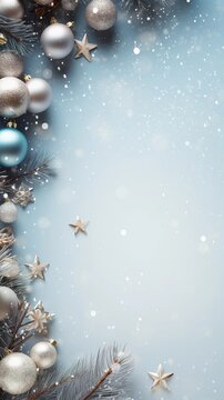 a winter background surrounded by christmas decoration, vertical format, background image, generative AI