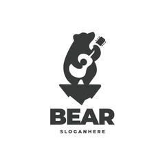 bear and guitar modern negative space logo vector