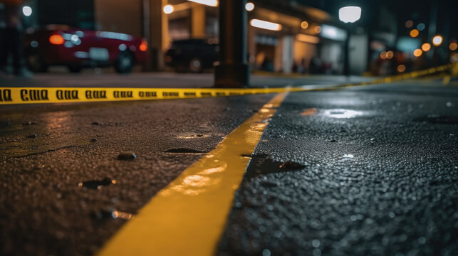 Close-up of at crime scene ground markings that investigators use to trace evidence