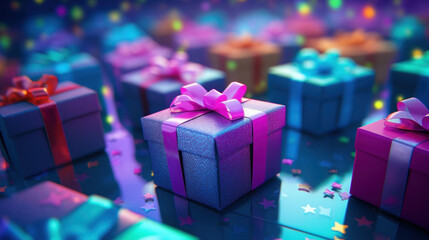 Colorful gift boxes on a festive background