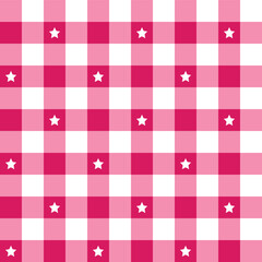 Pink plaid pattern with star background. plaid pattern background. plaid background. Seamless pattern. for backdrop, decoration, gift wrapping, gingham tablecloth, blanket, tartan.