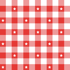 Red plaid pattern with star background. plaid pattern background. plaid background. Seamless pattern. for backdrop, decoration, gift wrapping, gingham tablecloth, blanket, tartan.