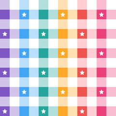 Rainbow plaid pattern with star background. plaid pattern background. plaid background. Seamless pattern. for backdrop, decoration, gift wrapping, gingham tablecloth, blanket, tartan. Pride decoration