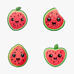 set of happy cute watermelon watercolor illustrations for printing on baby clothes, pattern, sticker, postcards, print, fabric, and books