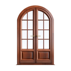A panoramic wooden door, providing wide views and emphasizing the blend of wood and glass, presented on a transparent background.