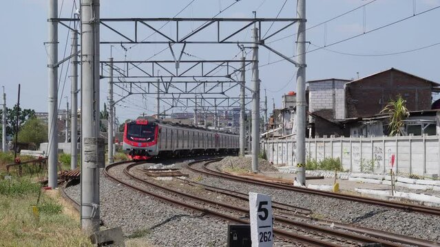 Klaten, Indonesia - August 4, 2023 : Commuter Line KRL Jogja Solo route has departed