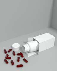 White box and bottle with capsules