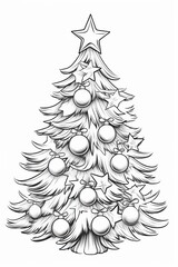 Obraz premium Black and white outline coloring book page with Christmas tree