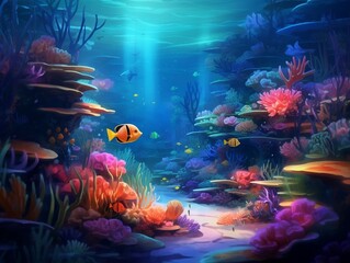 Obraz na płótnie Canvas Underwater world with fish and corals generative ai