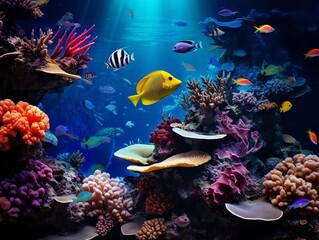 Fototapeta na wymiar Underwater world with fish and corals generative ai