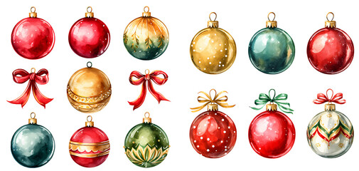 Christmas ball decorations  Watercolor Illustration clipart. Generative AI