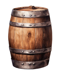 Obraz premium Watercolor illustration of wooden barrel isolated on transparent background