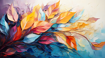 Colorful leaves painting art abstract background. wallpapers, posters, cards, murals, rugs, hangings paint. generative ai