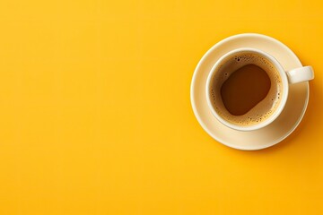 Good morning hot coffee against a yellow background.