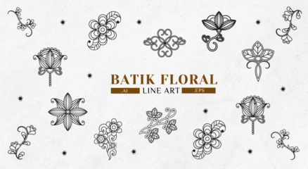Fotobehang Batik Floral Line Art Set © rizza