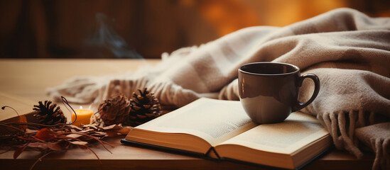 Cozy Retreat, Autumnal Warmth with Coffee, Books, and Blankets