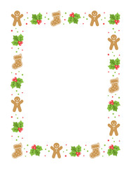 Vertical Rectangle Gingerbread Cookies Frame Border, Christmas Winter Holiday Graphics. Homemade sweets pattern, card and social media post template. Isolated vector illustration.