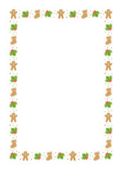 Vertical Rectangle Gingerbread Cookies Frame Border, Christmas Winter Holiday Graphics. Homemade sweets pattern, card and social media post template. Isolated vector illustration.