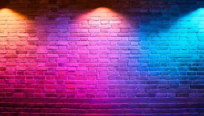 Lighting effect pink, orange and blue neon background, Neon light on brick walls that are not...