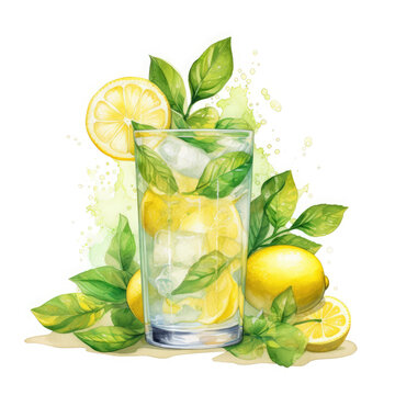 Lemon and glass Illustration, Generative Ai