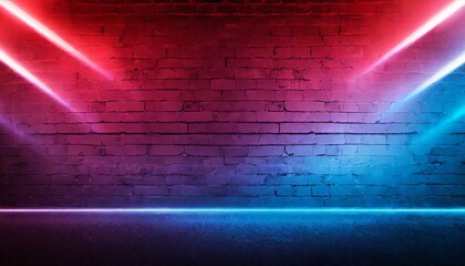 background with spotlight, Lighting effect red and blue neon background, Neon light on brick walls...