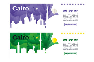 Cairo Egypt city banner pack with abstract shapes of skyline, cityscape, landmarks and attractions. African region travel vector illustration set for brochure, website, page, header