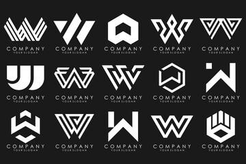 Abstract collection with letters W logo design. creative design logotype W with white color.