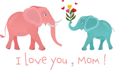 Digital png illustration of two elephants and i love you mom text on transparent background