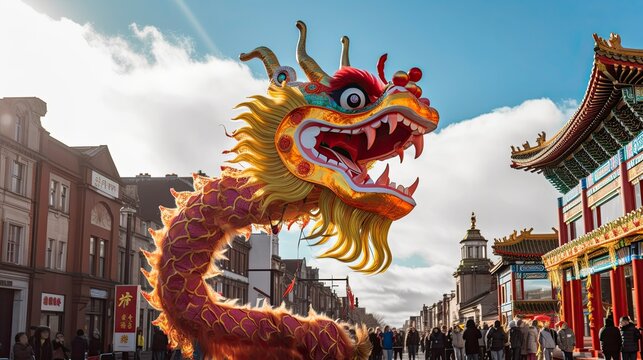 Chinese Dragon under a bright sky. Chinese new year concept