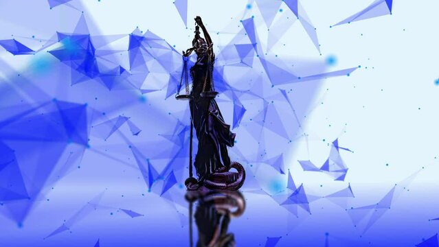 Statue of justice, Law concept, Temida - Themis. plexus particles around the statue, 4k.