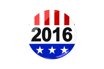 Digital png illustration of button with usa flag colours and 2016 number on transparent background