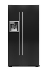Digital png illustration of black fridge with ice maker on transparent background